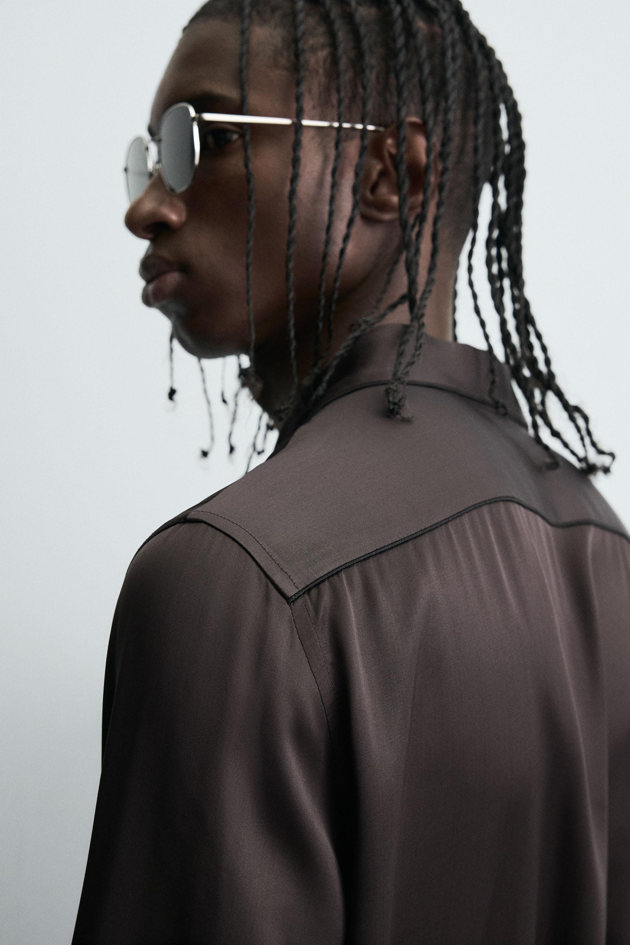 CONTRAST PIPING SATIN EFFECT SHIRT